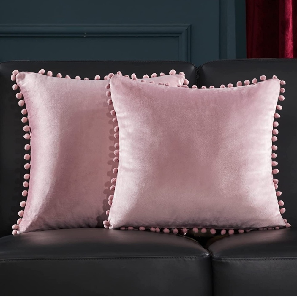 Velvet Throw Pillow Covers, Set of 2, 20” x 20” Pink